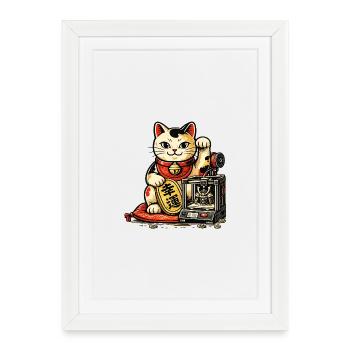 Lucky Maker Cat – Le Chat Porte-Bonheur des Créate - Affiche encadrée (27 × 37 cm) - blanc - Devant