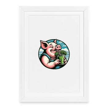 Piggy Loves Green Juice - Framed poster (27 × 37 cm) - white - Front