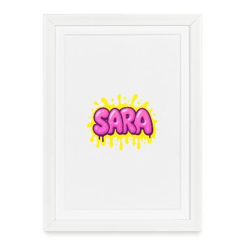 Graffiti  SARA Prénom cadeau idéal imprimable  - Affiche encadrée (27 × 37 cm) - blanc - Devant