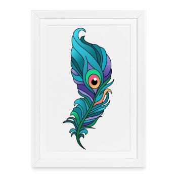 Colorful Peacock Feather - Framed poster (27 × 37 cm) - white - Front