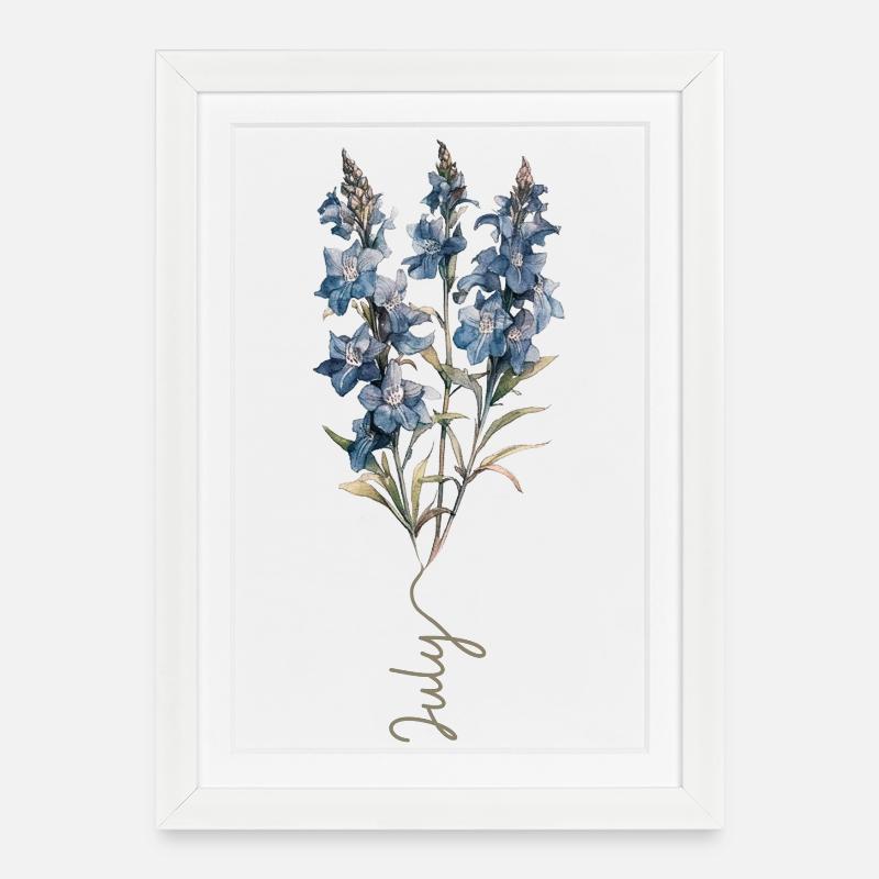 Blaues und weißes Blumendesign - Gerahmtes Poster (27 × 37 cm) - Weiß