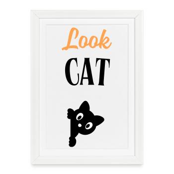 Look Cat - Affiche encadrée (27 × 37 cm) - blanc - Devant