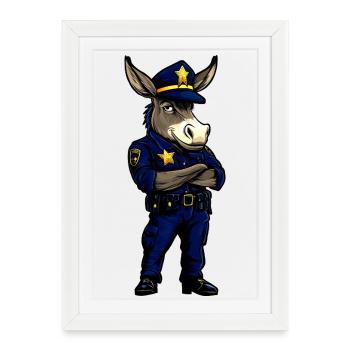 Âne policier - Affiche encadrée (27 × 37 cm) - blanc - Devant