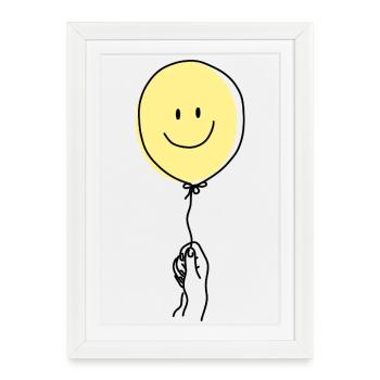 Minimalistic Line Art Hand Holding Smile Balloon - Framed poster (27 × 37 cm) - white - Front