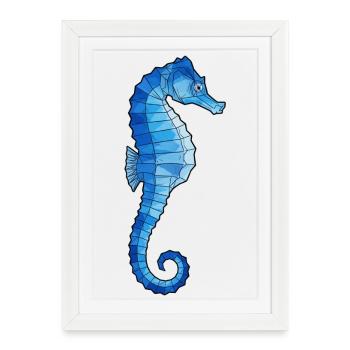 Hippocampe polygone bleu - Affiche encadrée (27 × 37 cm) - blanc - Devant