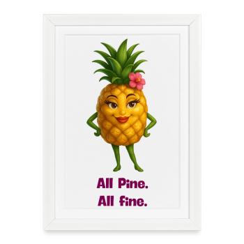 Figurine joyeuse d’ananas avec de l’hibiscus - Affiche encadrée (27 × 37 cm) - blanc - Devant
