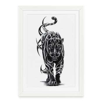 Tigre tribal - Gros félin noir et blanc - Affiche encadrée (27 × 37 cm) - blanc - Devant