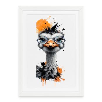 Bouquet drôle avec lunettes, oiseau comique coloré avec - Affiche encadrée (27 × 37 cm) - blanc - Devant