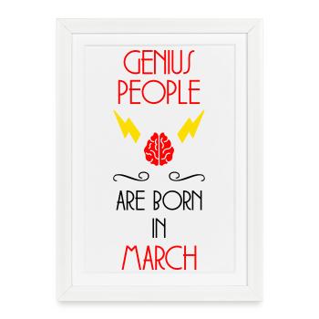 les génies naissent en Mars - Cadeau de Naissance - Affiche encadrée (27 × 37 cm) - blanc - Devant