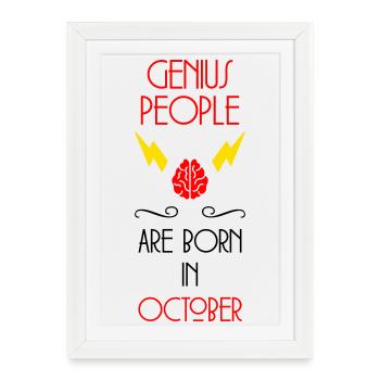 Génie né Octobre Cadeau Bébé - Affiche encadrée (27 × 37 cm) - blanc - Devant