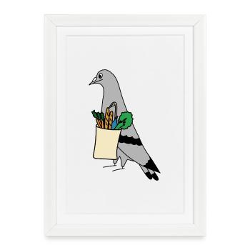 Pigeon Grocery Bag – Urban Minimal Illustration - Framed poster (27 × 37 cm) - white - Front