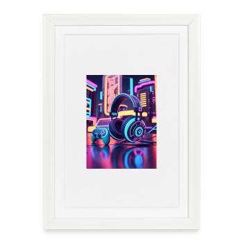 Neon Gaming Headset Design - Framed poster (27 × 37 cm) - white - Front