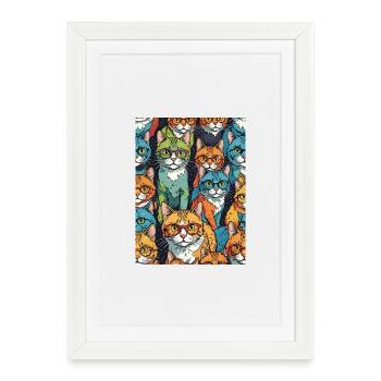 Colorful Cats with Glasses Pattern - Framed poster (27 × 37 cm) - white - Front