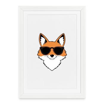 Fuchs mit Sonnenbrille - Gerahmtes Poster (27 × 37 cm) - Weiß - Vorne