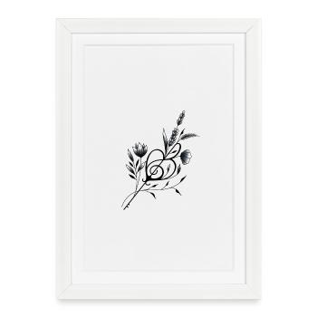Dessin clé de sol musique cœur et floral - Affiche encadrée (27 × 37 cm) - blanc - Devant