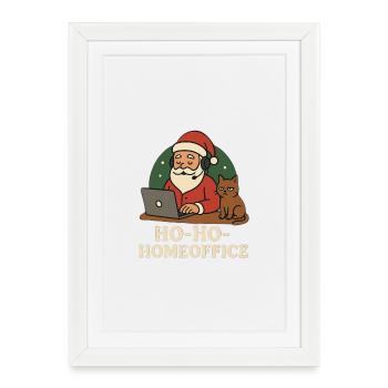 Bureau de Noël Père Noël Chat Illustration - Affiche encadrée (27 × 37 cm) - blanc - Devant