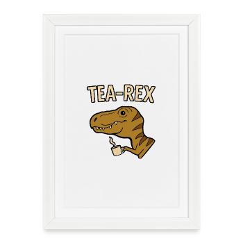 Thé Rex Dinosaure avec tasse - Affiche encadrée (27 × 37 cm) - blanc - Devant