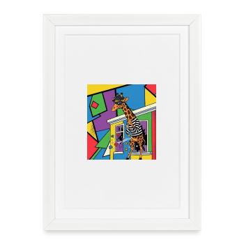 Giraffe Voleuse Pop Art - Affiche encadrée (27 × 37 cm) - blanc - Devant
