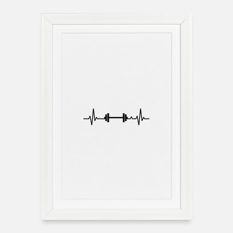 Heartbeat-Design mit Hantel - Gerahmtes Poster (27 × 37 cm) - Weiß