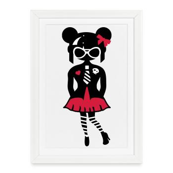 Fille en look anime gothique avec des lunettes de soleil - Affiche encadrée (27 × 37 cm) - blanc - Devant