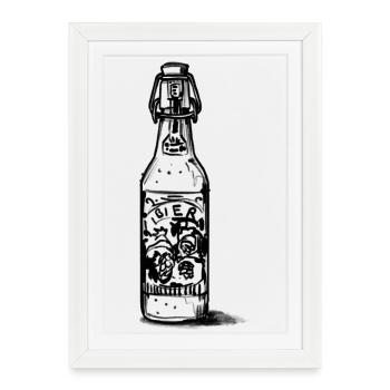 Lined beer bottle with label - Framed poster (27 × 37 cm) - white - Front