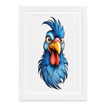 Un coq à plumes bleues - Affiche encadrée (27 × 37 cm) - blanc - Devant
