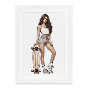 Skatergirl - Framed poster (27 × 37 cm) - white - Front