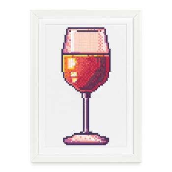 Verre à vin Pixel Retro - Affiche encadrée (27 × 37 cm) - blanc - Devant