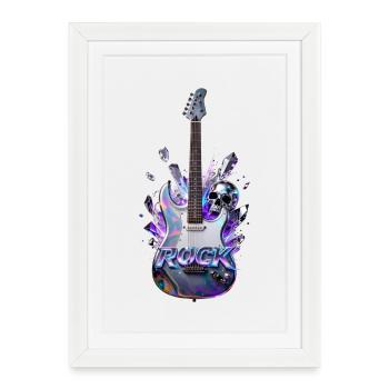 Guitare rock holographique en forme de crâne - Affiche encadrée (27 × 37 cm) - blanc - Devant