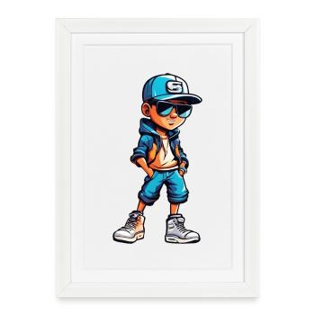 Cool Young Cartoon Boy - Framed poster (27 × 37 cm) - white - Front