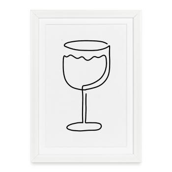 Verre à vin Lineart dessin Croquis | Verre à vin - Affiche encadrée (27 × 37 cm) - blanc - Devant