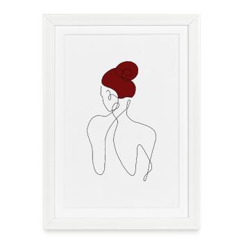 Style artistique Elegant Woman Back Line - avec cheveux roux - Affiche encadrée (27 × 37 cm) - blanc - Devant