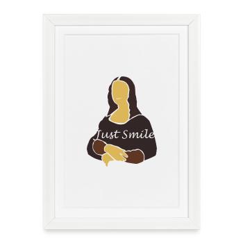 🇮🇹Mona Lisa Italie peinte sourire joyeusement - Affiche encadrée (27 × 37 cm) - blanc - Devant