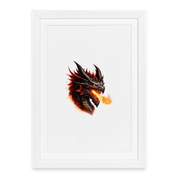 Tête Enflammée du Dragon de Feu - Affiche encadrée (27 × 37 cm) - blanc - Devant