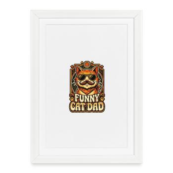 Drôle de Cat Dad Style Rétro Vintage - Affiche encadrée (27 × 37 cm) - blanc - Devant