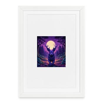 Mondlicht-Reh im Neonwald - Gerahmtes Poster (27 × 37 cm) - Weiß - Vorne