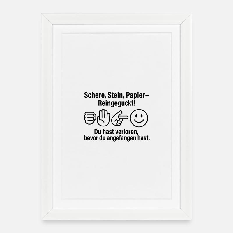 Reingeckt: Schere Stein Papier - Gerahmtes Poster (27 × 37 cm) - Weiß
