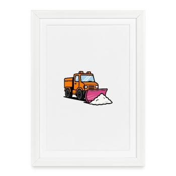 Chasse-neige amusant avec pelle à neige - Affiche encadrée (27 × 37 cm) - blanc - Devant