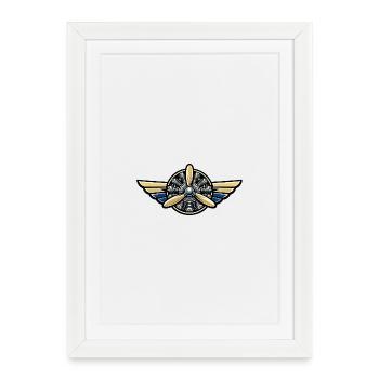 Emblème vintage d’hélice volante - Affiche encadrée (27 × 37 cm) - blanc - Devant