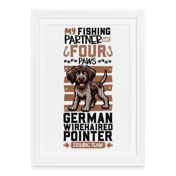 Pêche et Allemand à poil dur - Affiche encadrée (27 × 37 cm) - blanc - Devant