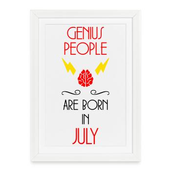 Génie né Juillet Cadeau Bébé - Affiche encadrée (27 × 37 cm) - blanc - Devant