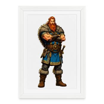 Guerrier viking au manteau de fourrure - Affiche encadrée (27 × 37 cm) - blanc - Devant