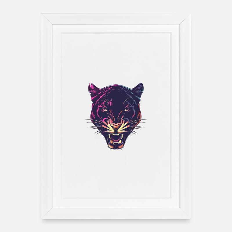 Neon Panther Head Design - Framed poster (27 × 37 cm) - white