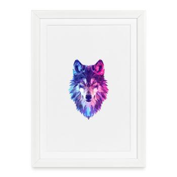 Geometric wolf in neon colors - Framed poster (27 × 37 cm) - white - Front
