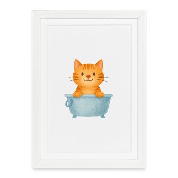Chaton dans la salle de bain - Affiche encadrée (27 × 37 cm) - blanc - Devant