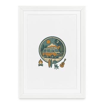 Aventure nocturne de camping-campeurs rétro - Affiche encadrée (27 × 37 cm) - blanc - Devant