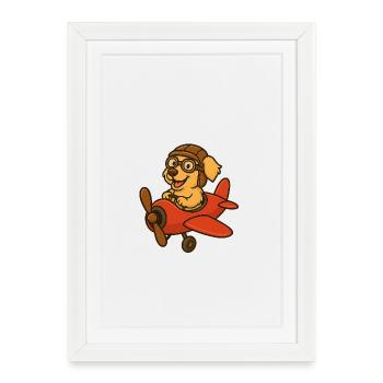 Adventurous dog on the plane - Framed poster (27 × 37 cm) - white - Front