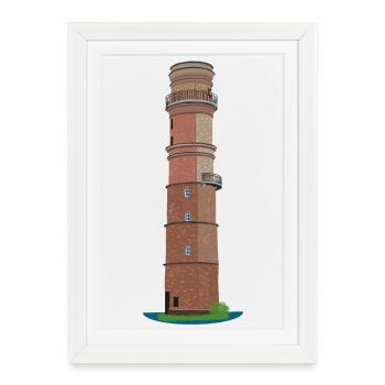 Vieux phare Travemünde sans texte, dessin - Affiche encadrée (27 × 37 cm) - blanc - Devant