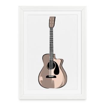 Guitare Guitare acoustique Illustration Logo icône - Affiche encadrée (27 × 37 cm) - blanc - Devant