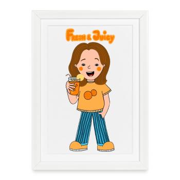 Cheerful Orange Juice Girlfriend - Framed poster (27 × 37 cm) - white - Front